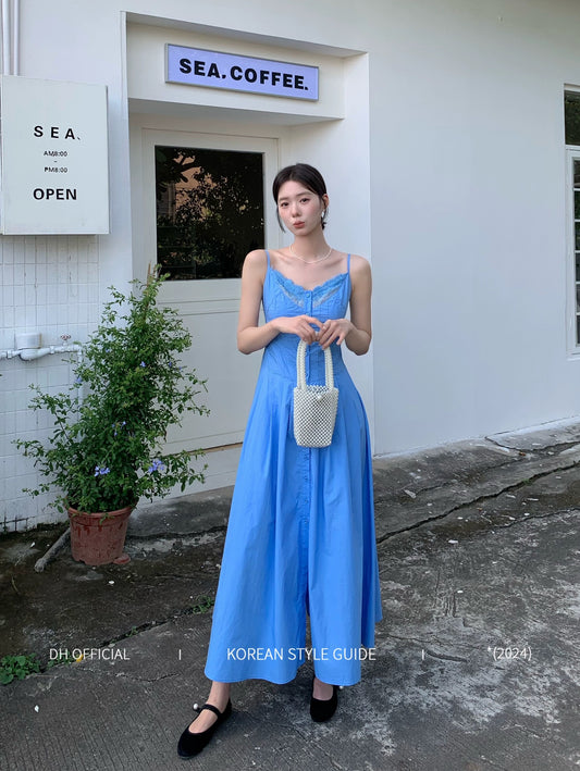 DH OFFICIAL Big Flower [Legend of the Blue Sea] French Court Klein Blue Lace Dress