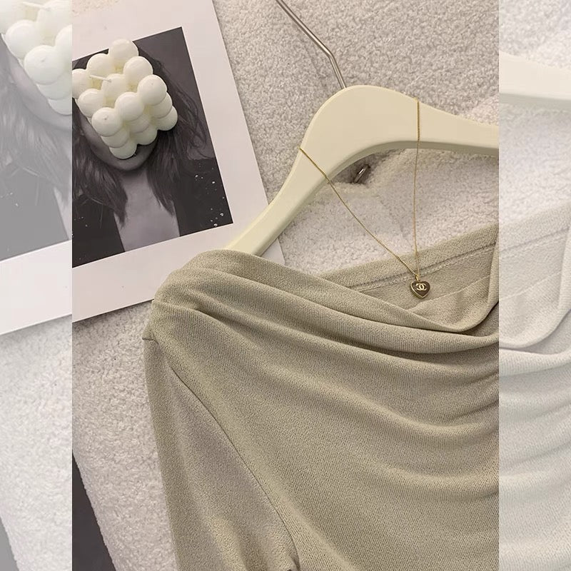 2023 new summer casual and mature style women's two-piece set, irregular one-shoulder top + waist skirt (S012)