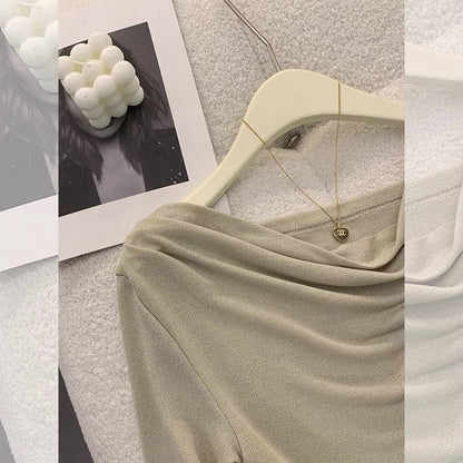 2023 new summer casual and mature style women's two-piece set, irregular one-shoulder top + waist skirt (S012)