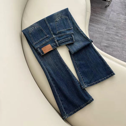 La Chapelle Women's Black Washed High-Waisted Stretch Flared Jeans (Floor-Length/Bootcut Style) – 2026 Spring/Autumn New Arrival