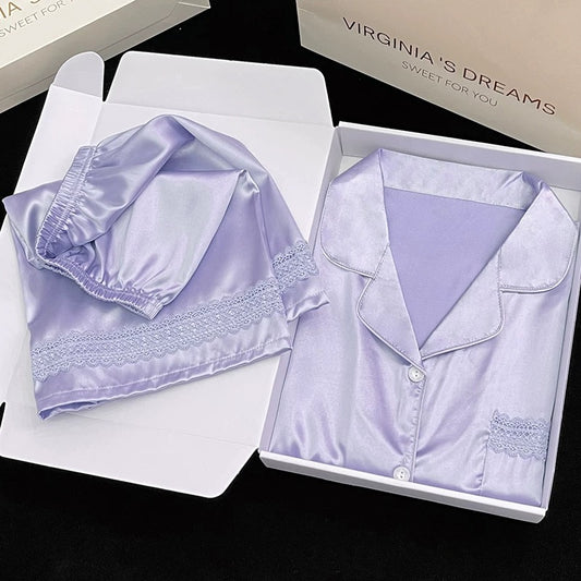2024 new ice silk pajamas women's short-sleeved summer thin silk can be worn outside home clothes suit spring and summer