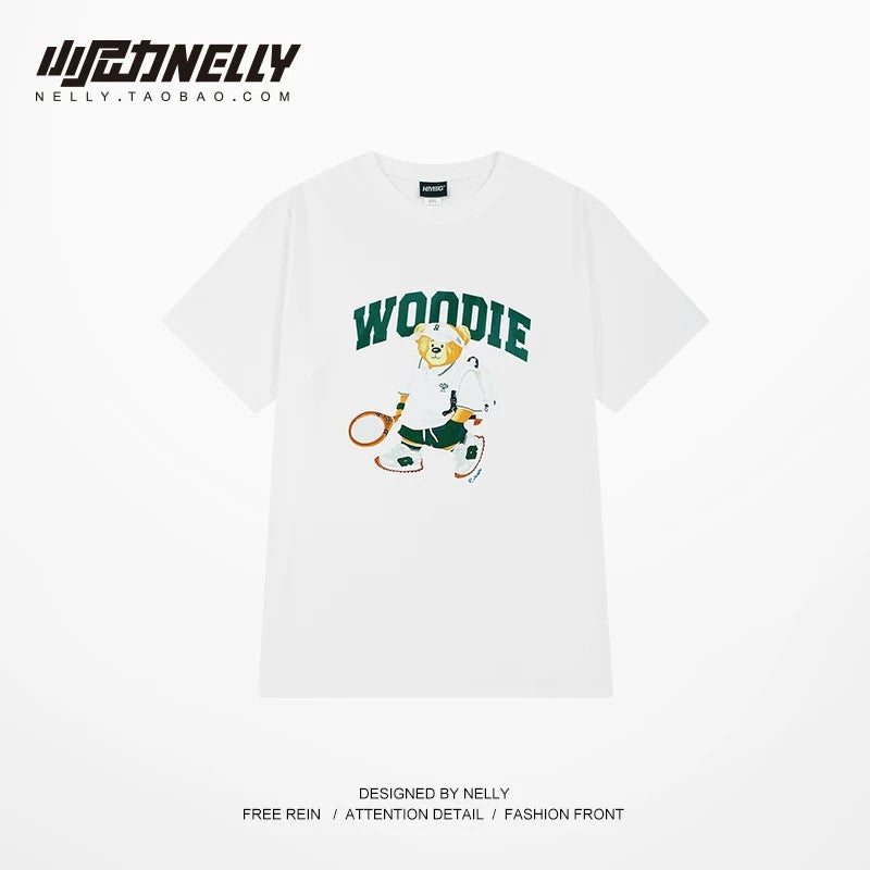 ins bear oversize short-sleeved t-shirt men's summer trendy brand loose large size men's design niche clothes