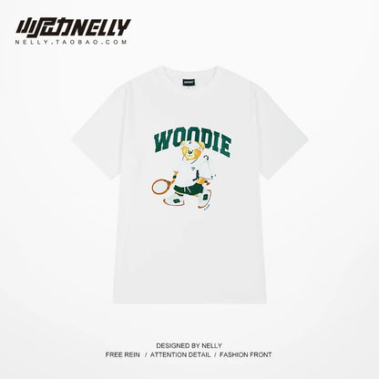 ins bear oversize short-sleeved t-shirt men's summer trendy brand loose large size men's design niche clothes