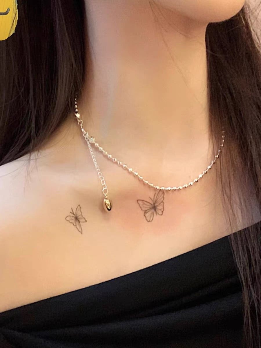 YIcheon Temperament Silver Chain Gold Heart Pendant Necklace C54