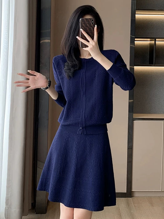 French style small fragrant knitted fashion suit skirt for women 2023 autumn and winter new slim fit two-piece skirt