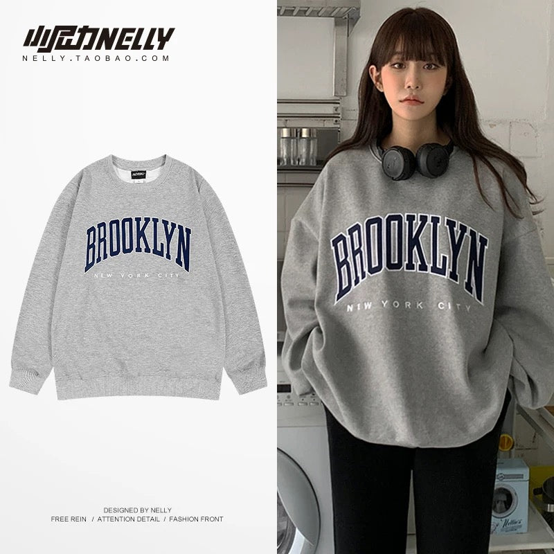 American hip-hop sweatshirt men's spring and autumn high street fashion brand heavy retro round neck jacket couple wear roofa top