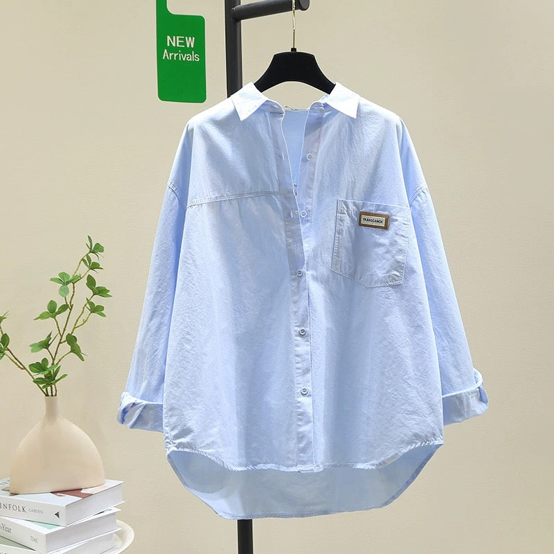 Design sense medium and long rose red shirt female 2024 spring and autumn new Korean version loose casual shirt long-sleeved top