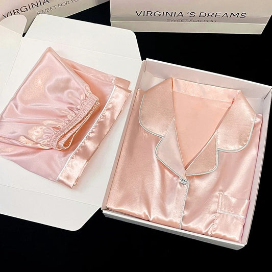 2024 new ice silk pajamas women's short-sleeved summer thin silk can be worn outside home clothes suit spring and summer