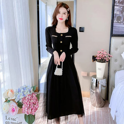 lolita autumn small black dress women autumn and winter 2023 new slim temperament bottoming little black dress