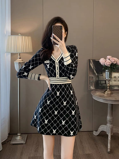 Fashionable casual temperament elegant foreign goddess style dress autumn 2023 new pattern jacquard design skirt D6696