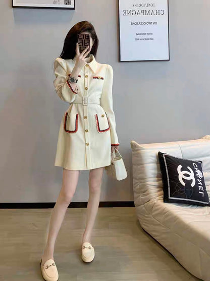 Dresses for women 2023 new autumn wear temperament goddess Fan Xiaoxiang style French socialite fashion waist long-sleeved skirt (B2512)