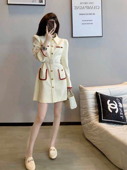 Dresses for women 2023 new autumn wear temperament goddess Fan Xiaoxiang style French socialite fashion waist long-sleeved skirt (B2512)