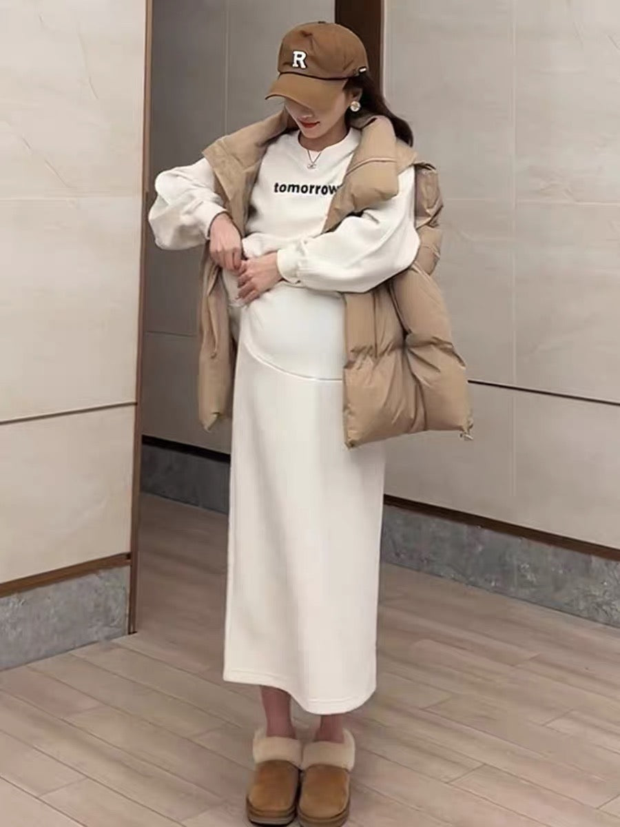 Maternity wear autumn 2023 new set pregnant mother trendy casual sweatshirt skirt autumn and winter two-piece set