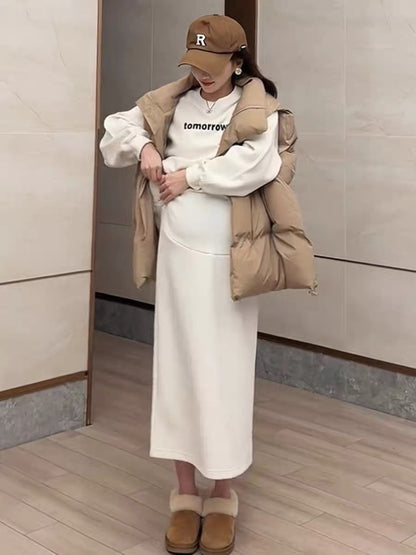 Maternity wear autumn 2023 new set pregnant mother trendy casual sweatshirt skirt autumn and winter two-piece set