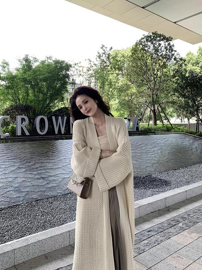 Lin Yan'er knitted cardigan windbreaker for women early autumn 2023 new loose lazy style mid-length sweater jacket (C183)