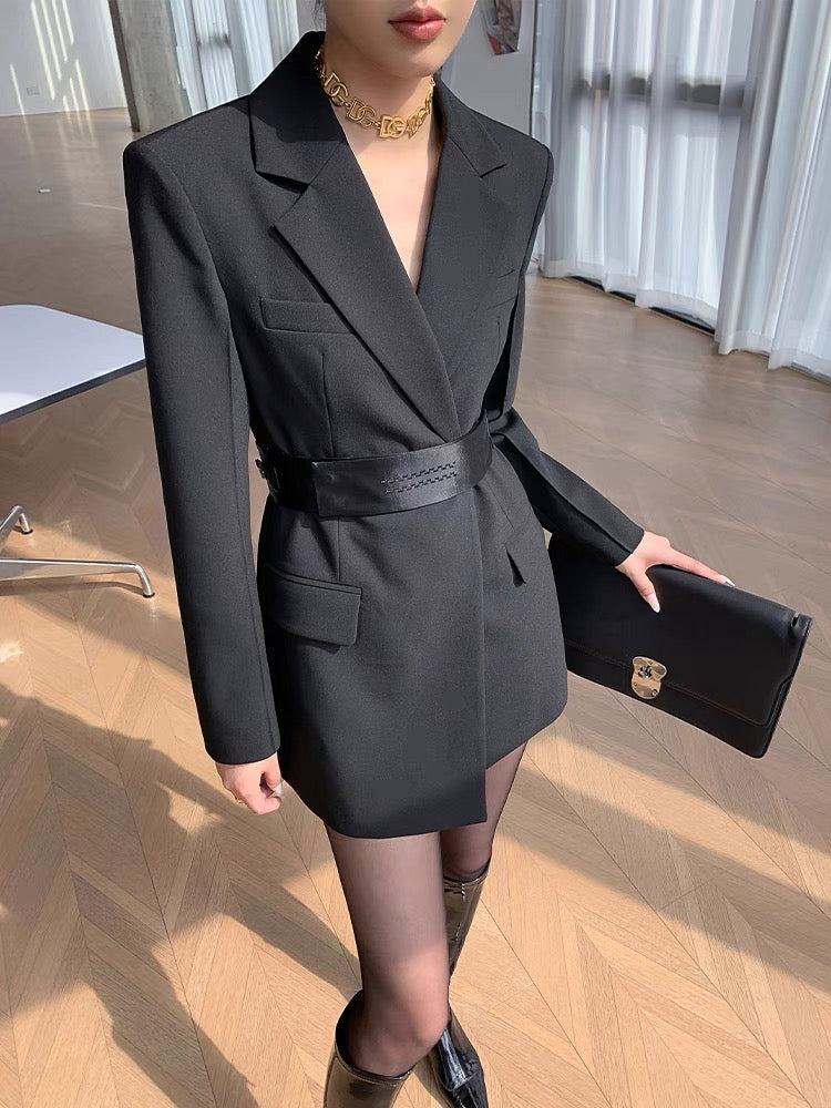 WANGXO khaki high-end suit dress women's autumn 2023 new waist slimming short skirt