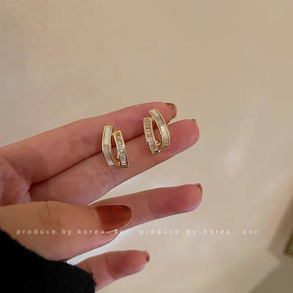 Real gold plating 925 silver needle zircon shell earrings Korean personality niche all-match retro earrings temperament