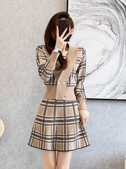 French style small fragrance suit for women 2023 autumn new fashion casual small man top knitted two-piece set (V6611)