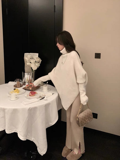 cchenchenchen_Irregular design turtleneck sweater for women in autumn and winter loose and versatile niche lazy style knitted sweater