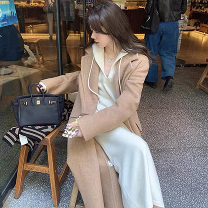 Autumn clothing 2023 new two-piece suit French style high-end hooded knitted dress for women autumn and winter