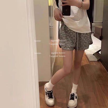 European trendy brand hot diamond five-pointed star casual shorts women's summer thin section high waist niche design sense all-match shorts trendy