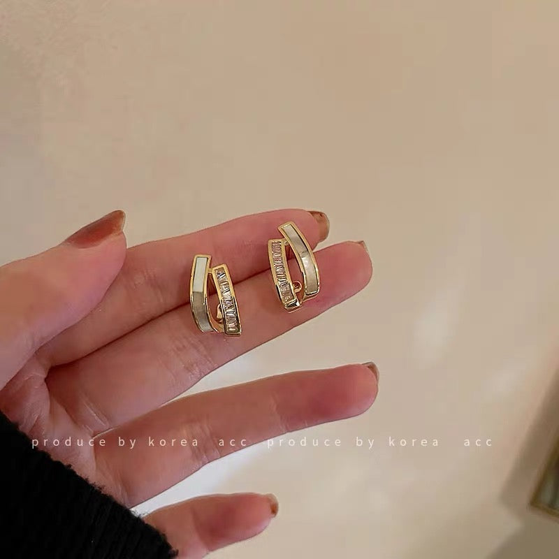 Real gold plating 925 silver needle zircon shell earrings Korean personality niche all-match retro earrings temperament