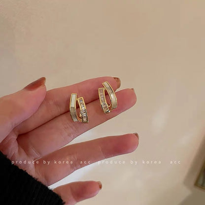 Real gold plating 925 silver needle zircon shell earrings Korean personality niche all-match retro earrings temperament