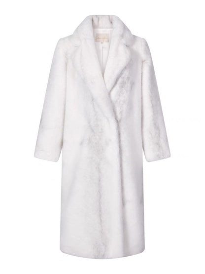 Shanxi said that the halo-dyed white suit collar is environmentally friendly fur imitation fur double-breasted coat for women long warm temperament coat (B1315)