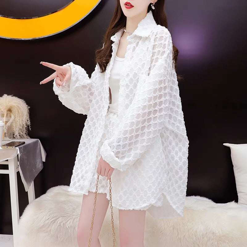 Loose casual shirt two-piece set for women 2023 new summer hot style salty or sweet internet celebrity bombing street professional suit