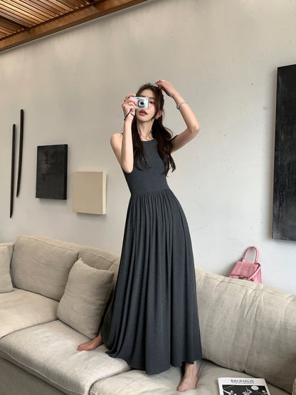 pusumede vest dress women's summer new style temperament waist skirt sleeveless knitted suspender long skirt