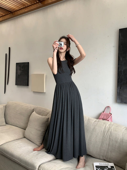 pusumede vest dress women's summer new style temperament waist skirt sleeveless knitted suspender long skirt