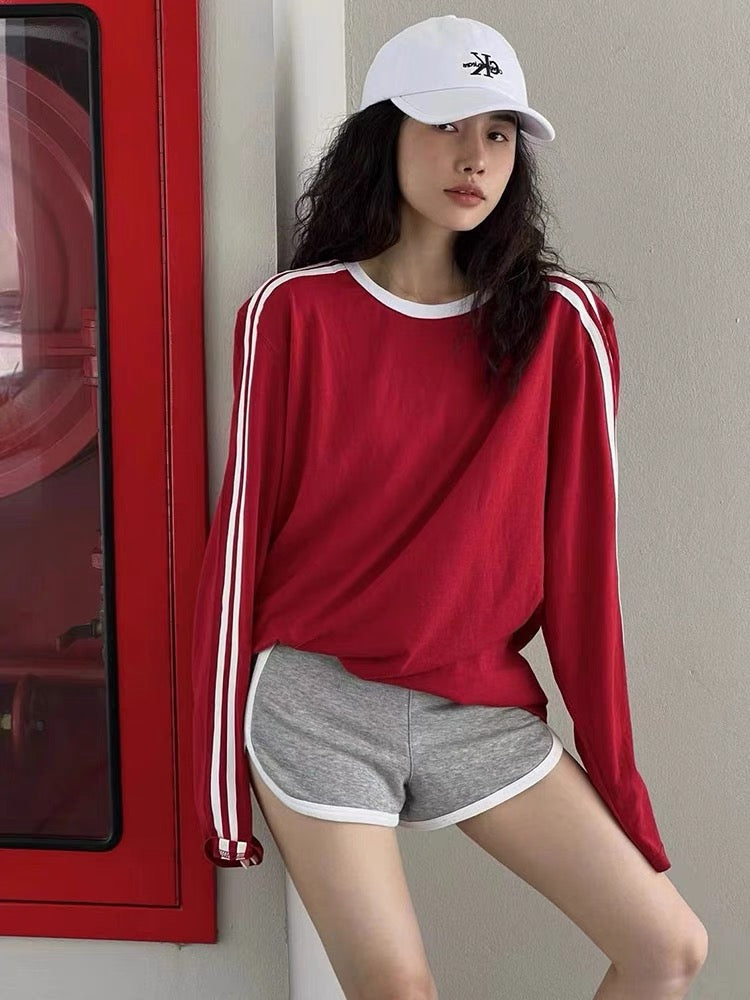 Red thin top and shorts suit, fashionable and age-reducing summer dress, Internet celebrity hot street casual sportswear two-piece set