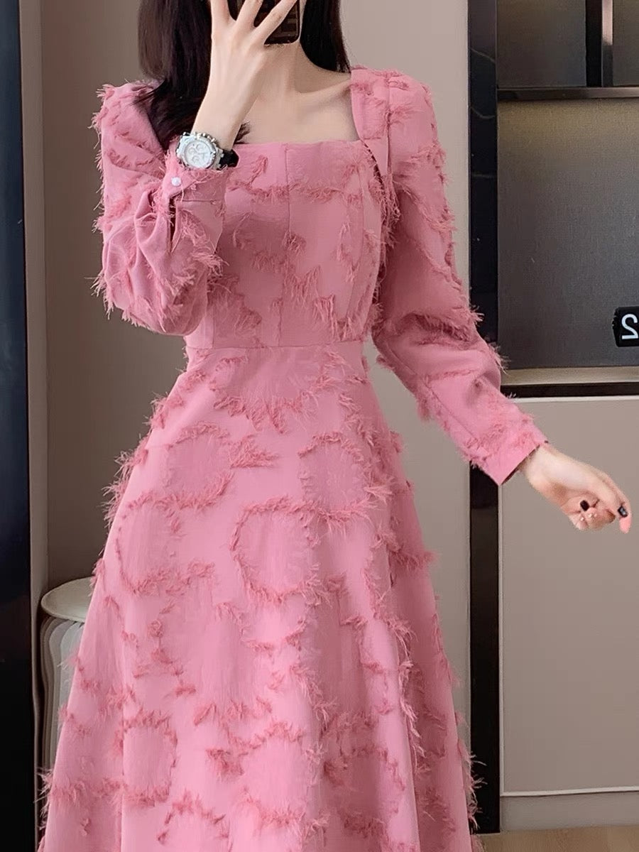 Autumn new style first love, sweet temperament, gentle girly style, fringed fairy skirt, long skirt, niche slim dress