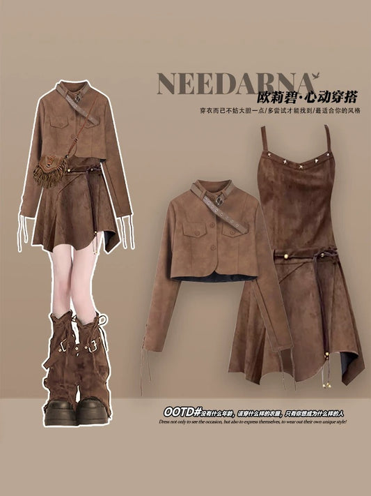 Maillard wasteland style western cowboy dress early autumn northwest travel suspender skirt suit skirt female