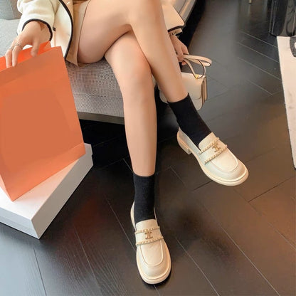 Xiaoxiangfeng stepping on heel loafers super comfortable round toe thick bottom flat heel women's shoes soft leather college white spring new style