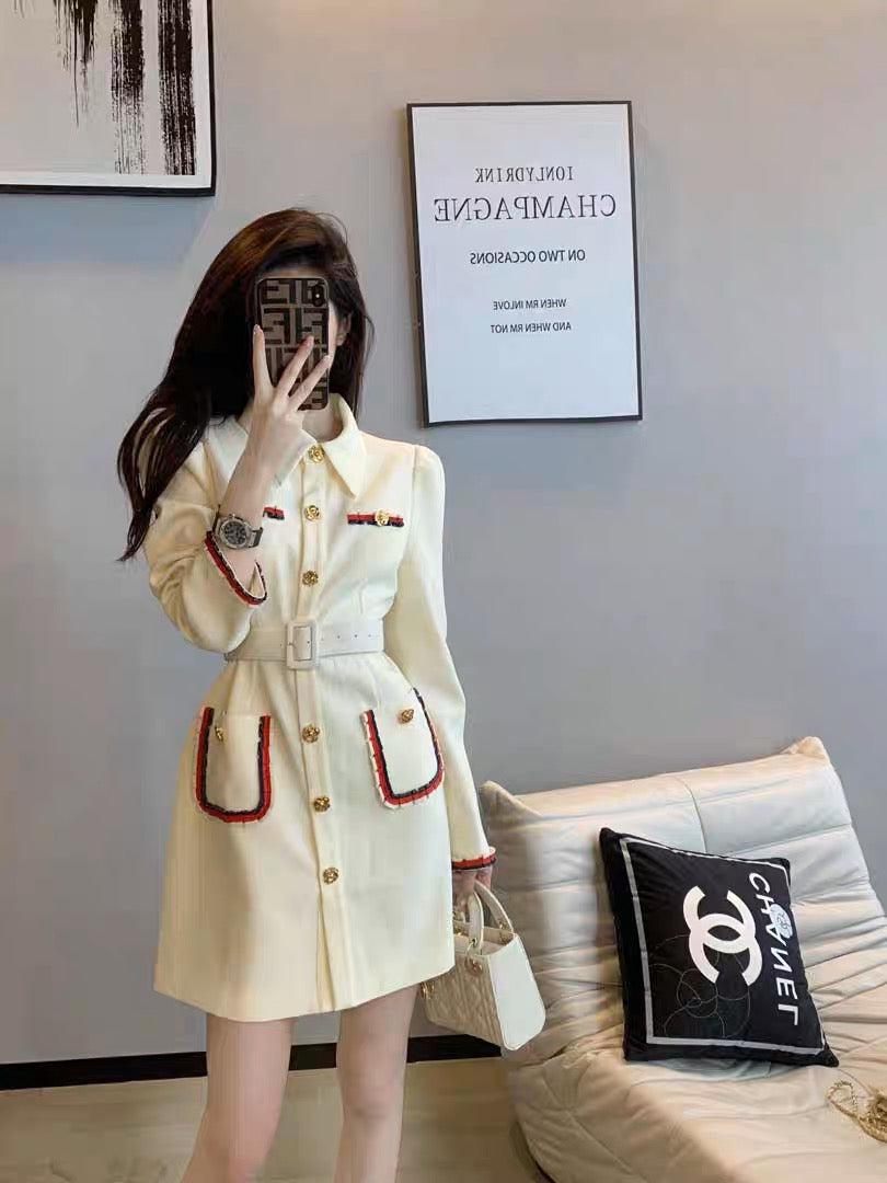 Dresses for women 2023 new autumn wear temperament goddess Fan Xiaoxiang style French socialite fashion waist long-sleeved skirt (B2512)