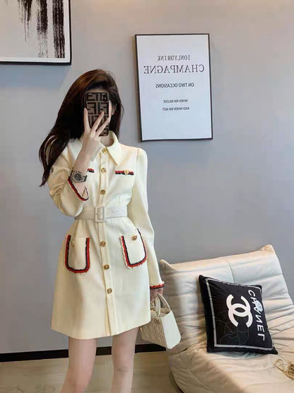 Dresses for women 2023 new autumn wear temperament goddess Fan Xiaoxiang style French socialite fashion waist long-sleeved skirt (B2512)