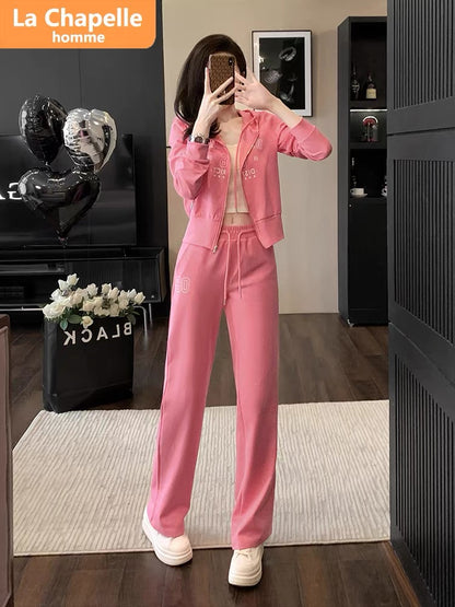 La Chapelle's temperament and age-reducing rose red casual suit for women in autumn 2023 new design sports two-piece set