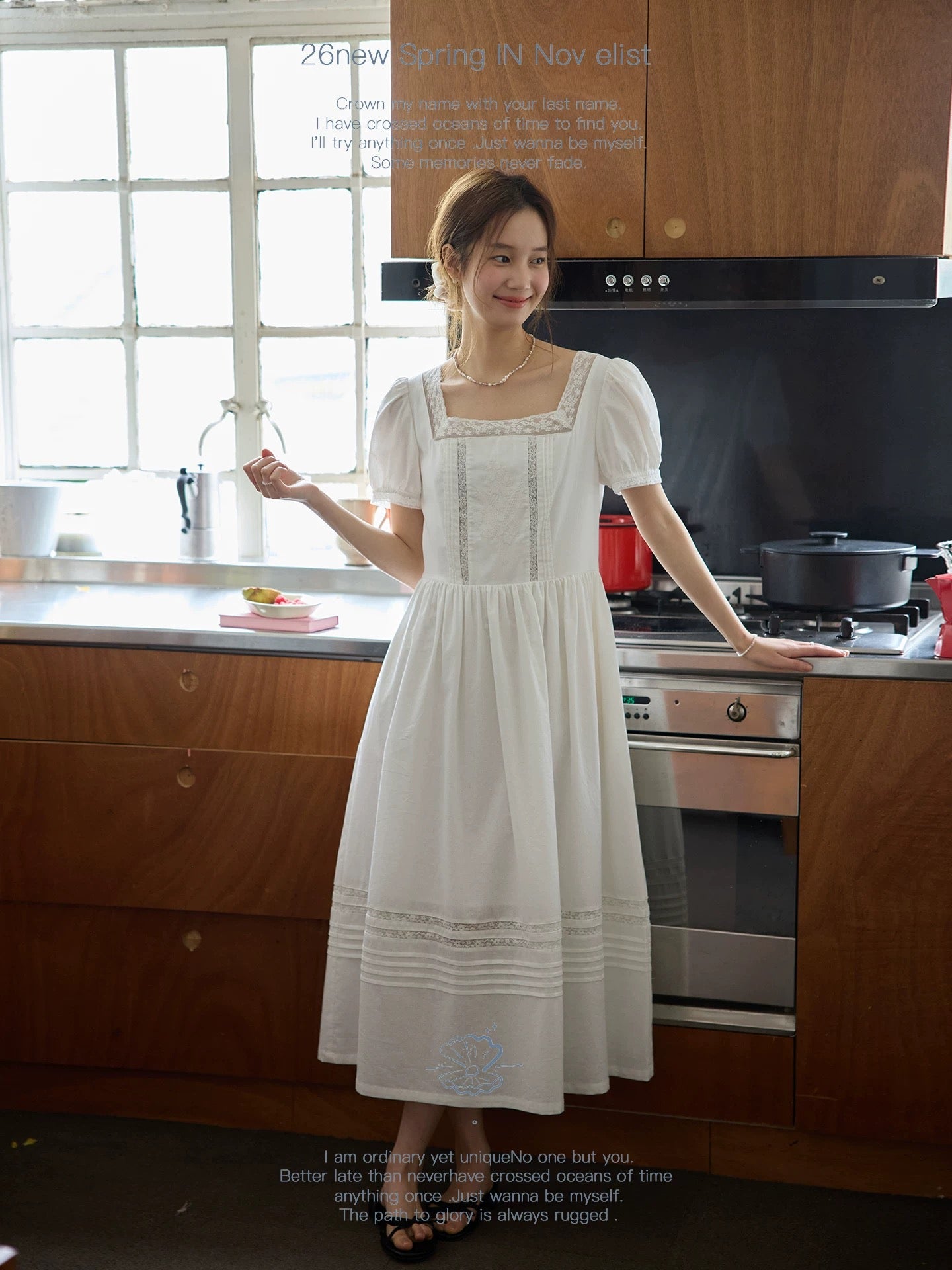 Nov elist heavy embroidery square neck dress with lace trim white skirt, new summer long dress
