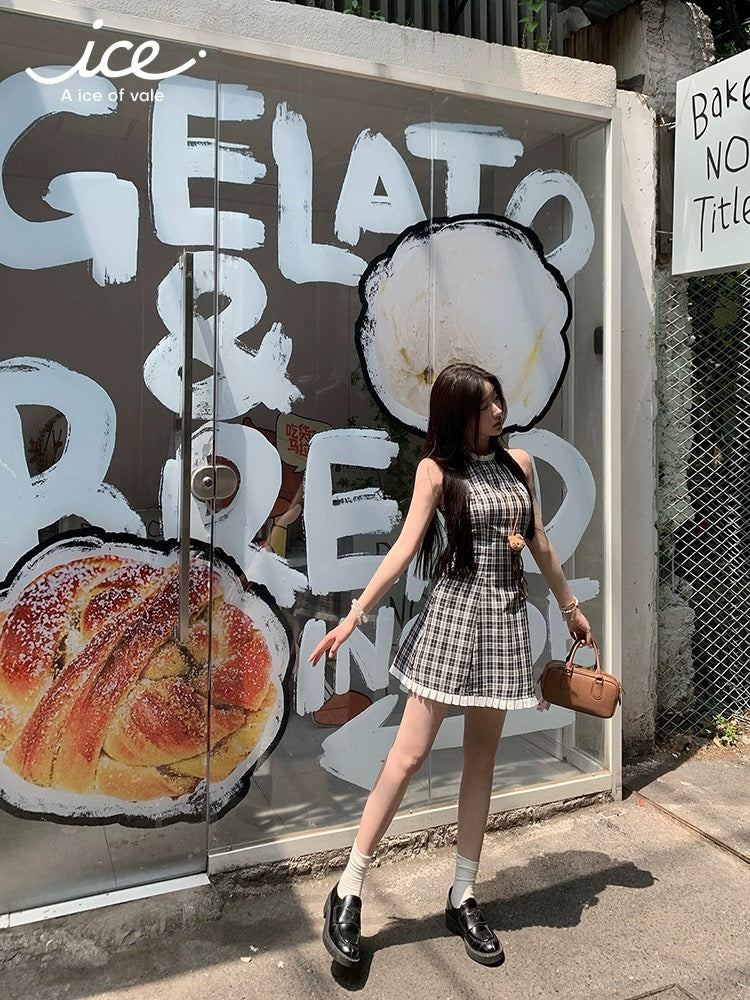 A ice of vale China Ryoko Lucy same style dress female summer slim fit plaid A-line skirt