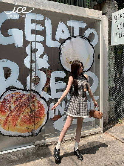 A ice of vale China Ryoko Lucy same style dress female summer slim fit plaid A-line skirt