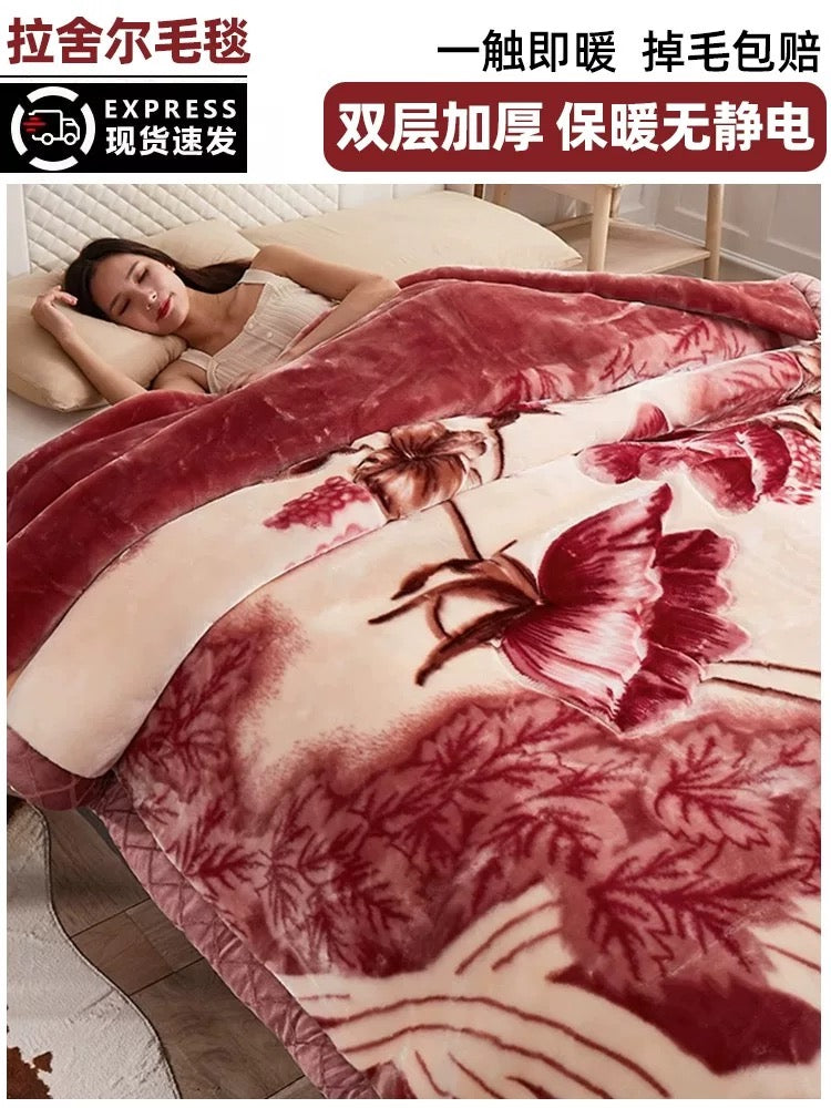 Winter Raschel blanket extra thick plus velvet bed cover blanket quilt wedding coral flannel nap blanket single