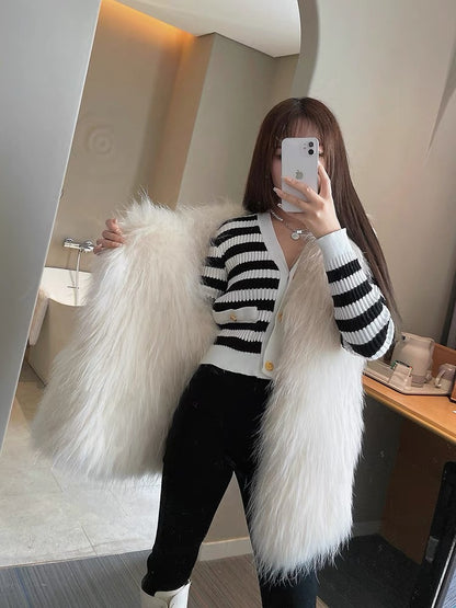 Encrypted raccoon fur double-sided woven fur vest for women mid-length 2023 autumn and winter new coat Haining young style