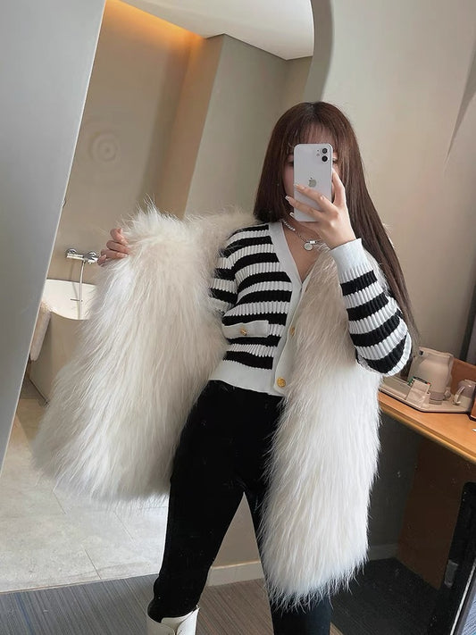 Encrypted raccoon fur double-sided woven fur vest for women mid-length 2023 autumn and winter new coat Haining young style