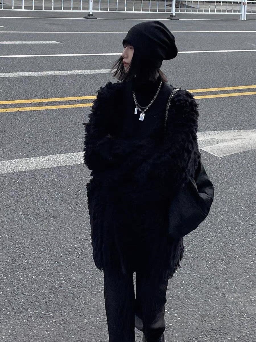 PAPERLLL Xinjian ins street sense heavy Arctic plush jacket women's autumn temperament large version cardigan top (D7118)