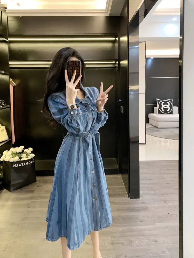 Denim dress for women spring 2023 new temperament, high-end, small, age-reducing, mid-length skirt (D0955)