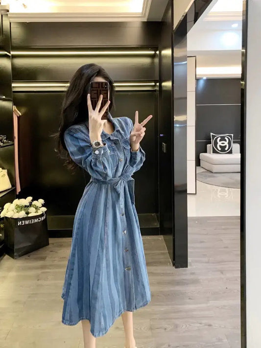 Denim dress for women spring 2023 new temperament, high-end, small, age-reducing, mid-length skirt (D0955)
