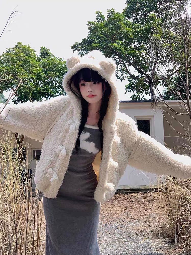 Drowning Three Fish Plush Knitted Dress Women's Autumn and Winter Breast-type Little People Wear Rabbit Sweater Dress Fishtail Long Skirt (D7111)