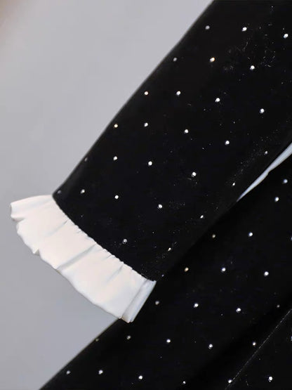 Miss DG ladylike temperament slim little fragrant dress 2023 autumn and winter high-end patchwork waist dress (D0678)