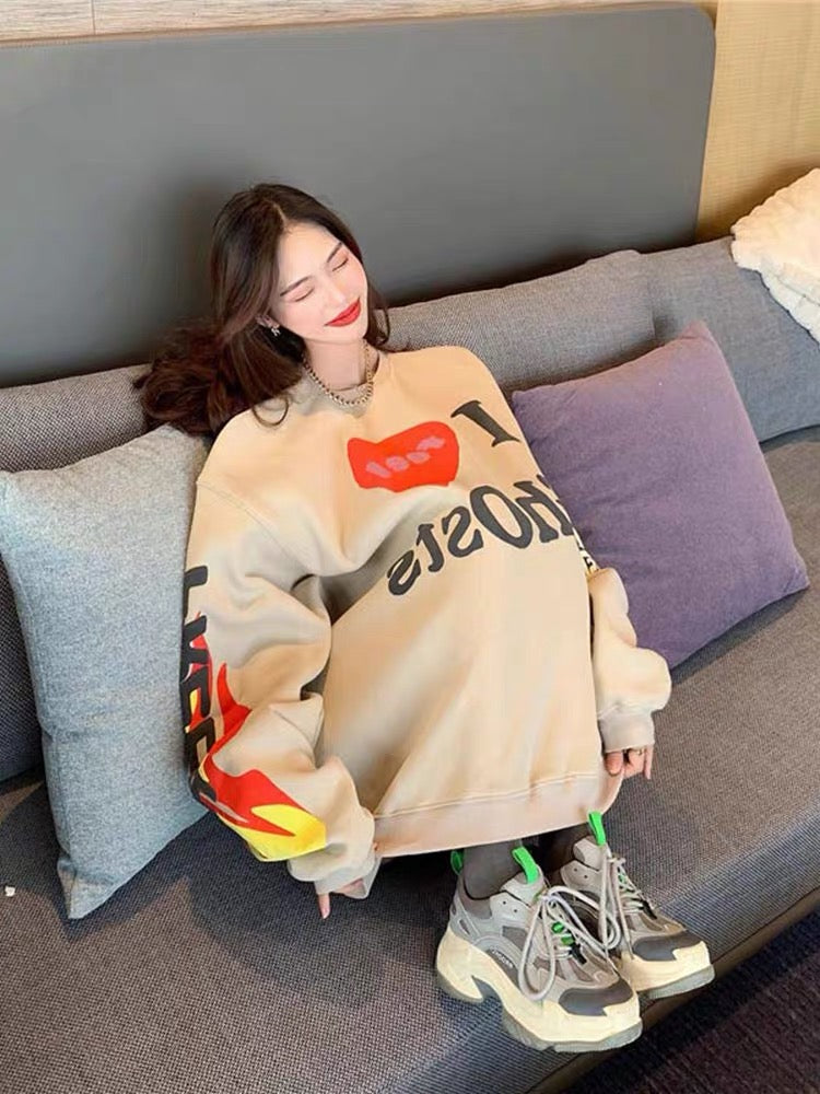 Large size sweet letter printed sweatshirt women's loose Korean version 2020 winter new style gentle style fashion trend top T3456